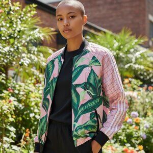 Adidas Originals Floral Tropical Bomber Jacket Pink Green Track Jacket Women’s L